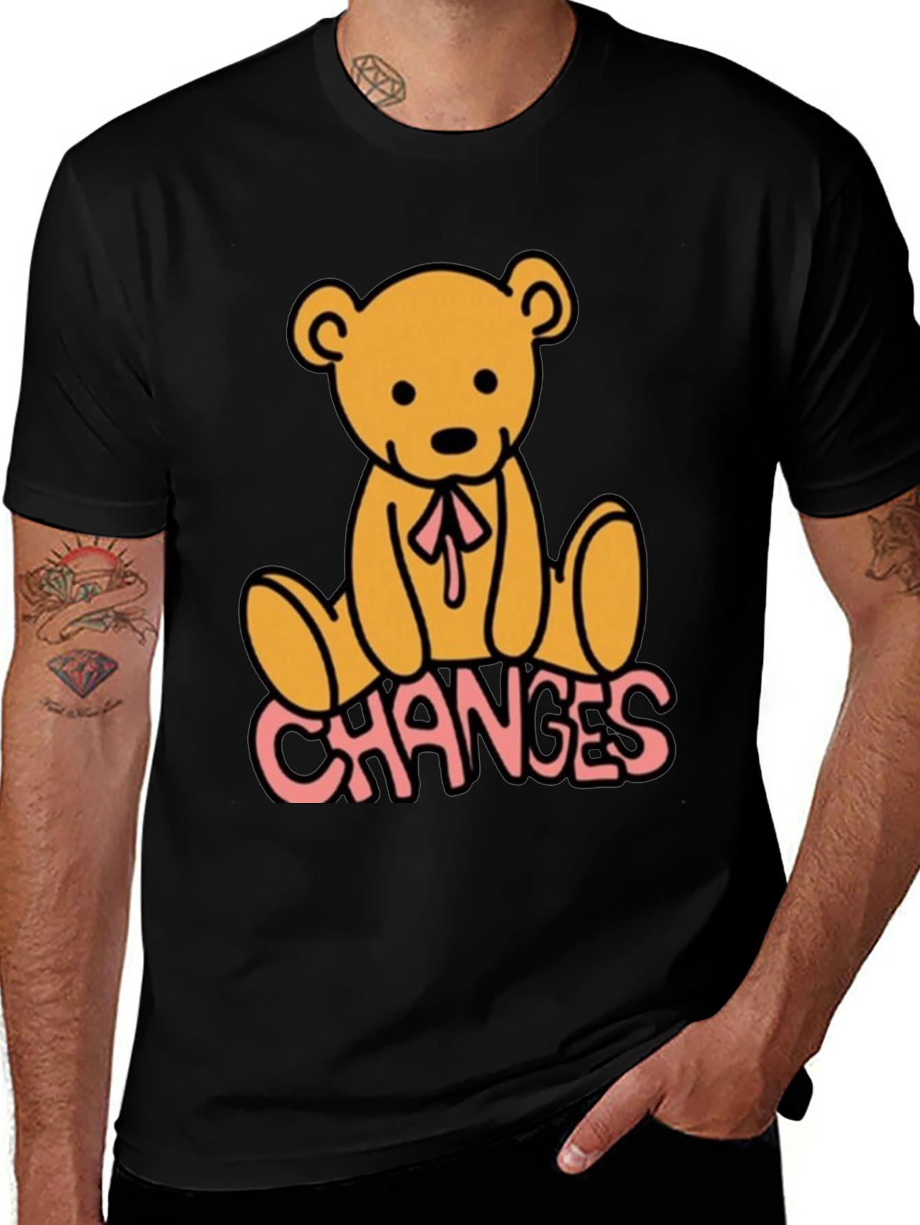 Camiseta Negra con Diseño de Oso y Texto Changes