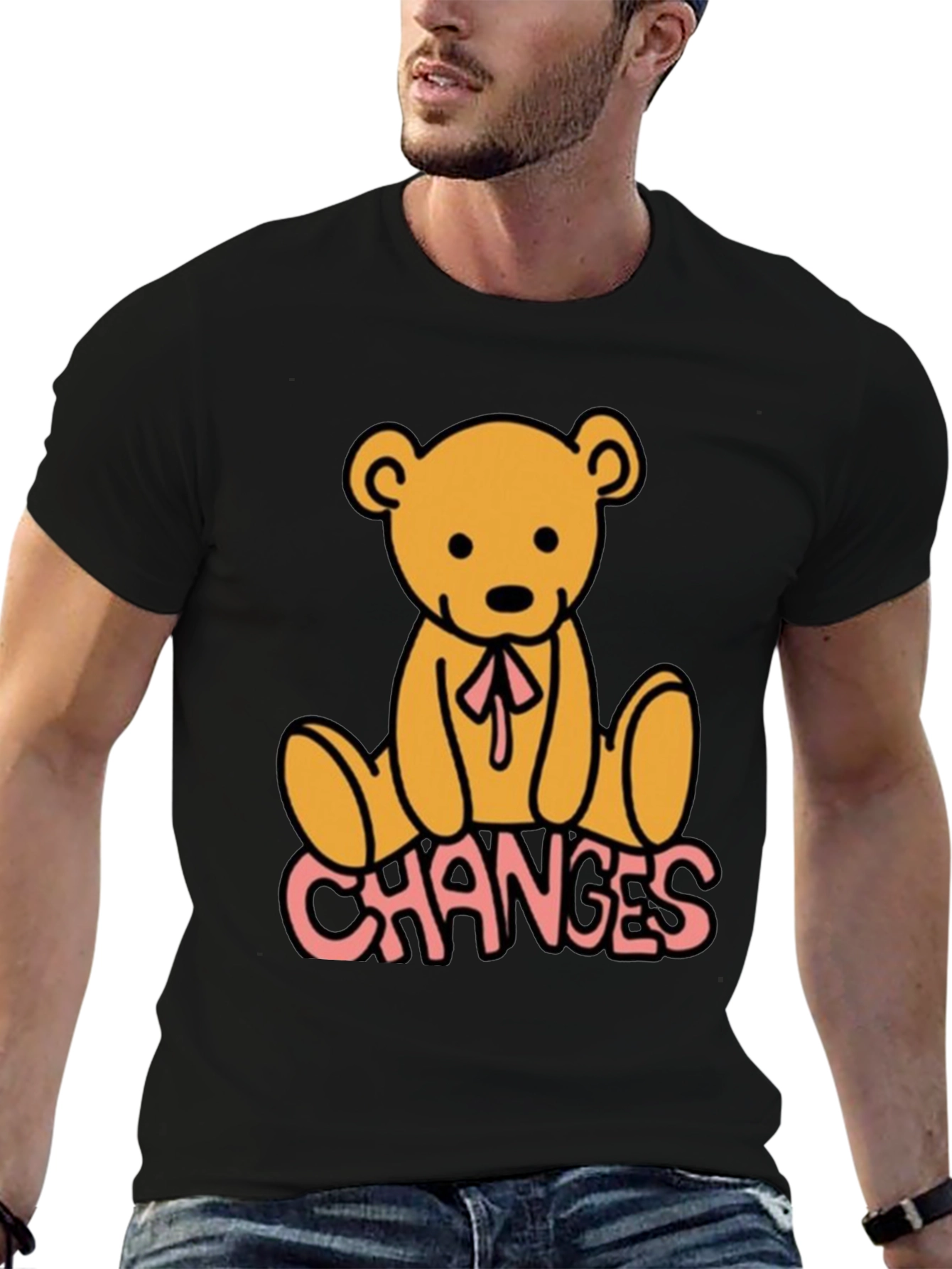 Camiseta Negra con Diseño de Oso y Texto Changes