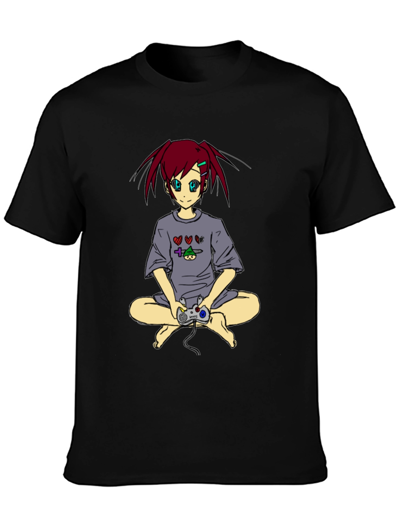 Camiseta Negra con Diseño Anime Gamer
