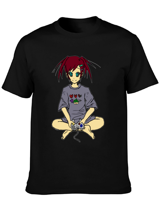 Camiseta Negra con Diseño Anime Gamer