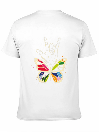 Camiseta Negra con Mariposa y Mano Lenguaje de Señas