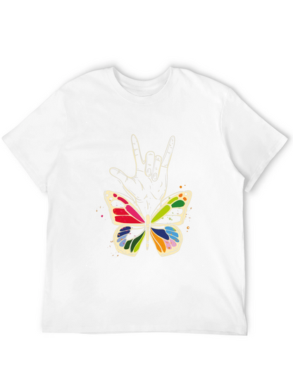 Camiseta Negra con Mariposa y Mano Lenguaje de Señas
