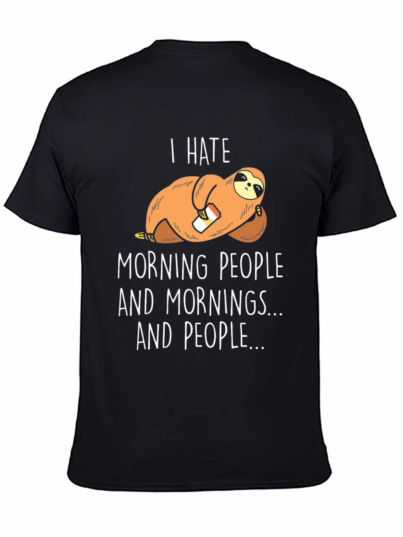 Camiseta Negra con Diseño de Perezoso Anti-Mañanero