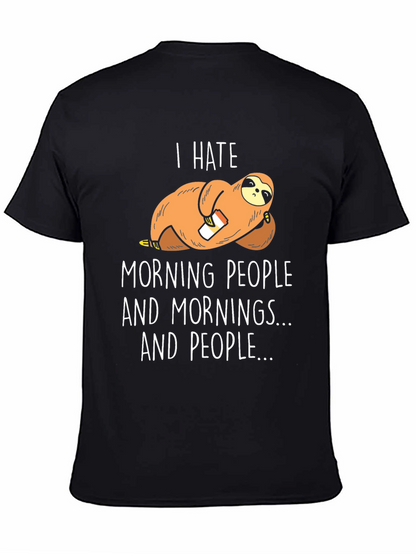 Camiseta Negra con Diseño de Perezoso Anti-Mañanero