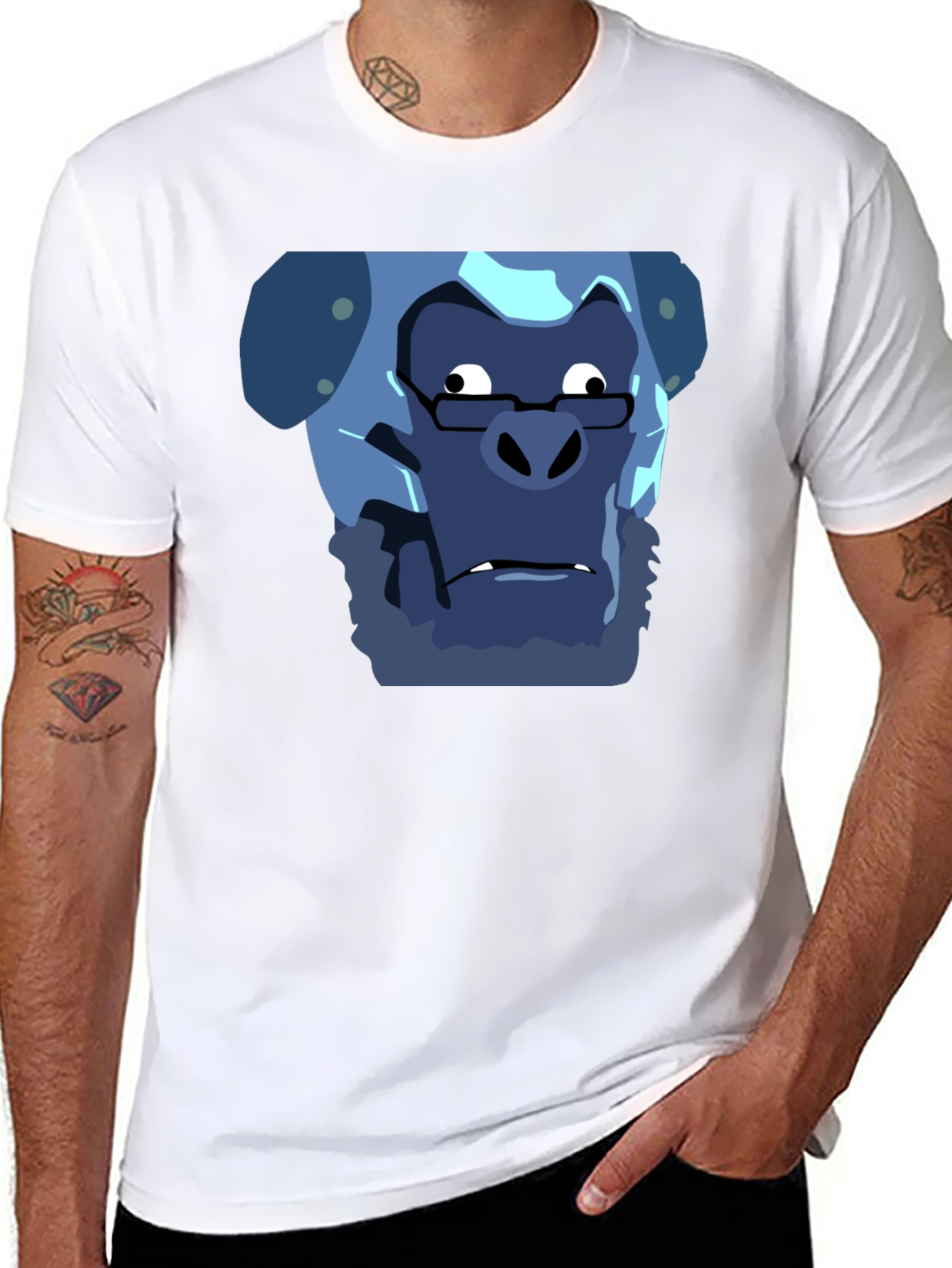 Camiseta Negra con Estampado Gracioso de Gorila Científico