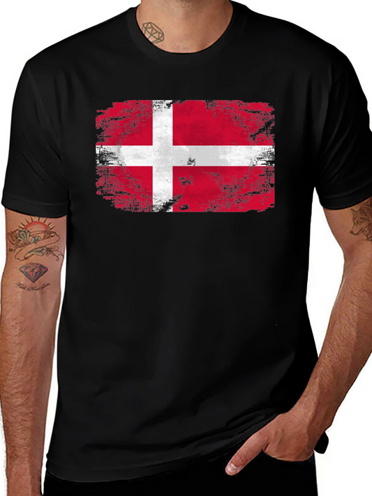 Camiseta Negra con Bandera de Dinamarca