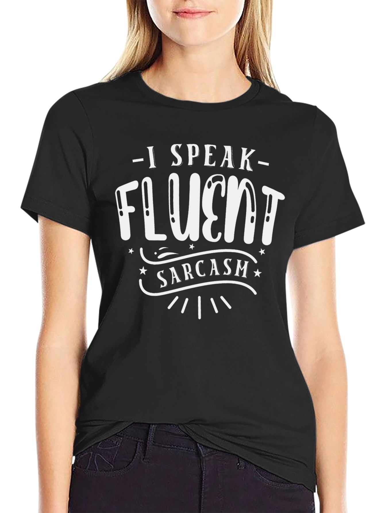 Camiseta Negra con Diseño I Speak Fluent Sarcasm