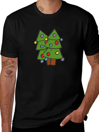Camiseta Negra con Diseño de Árboles Navideños