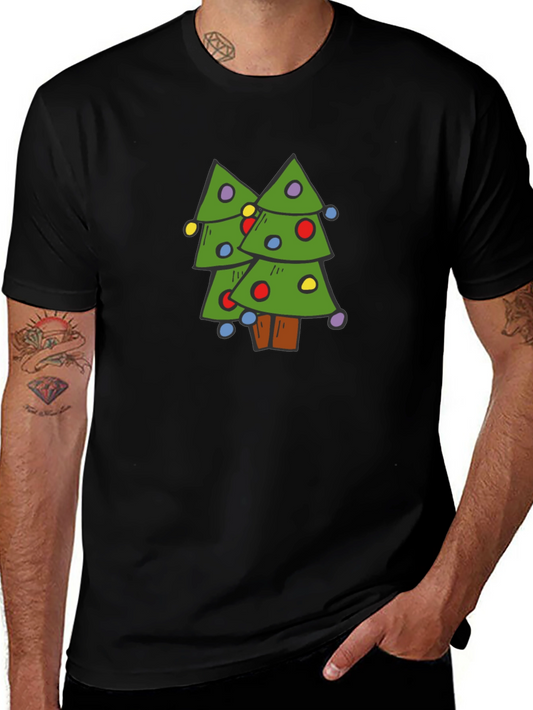 Camiseta Negra con Diseño de Árboles Navideños
