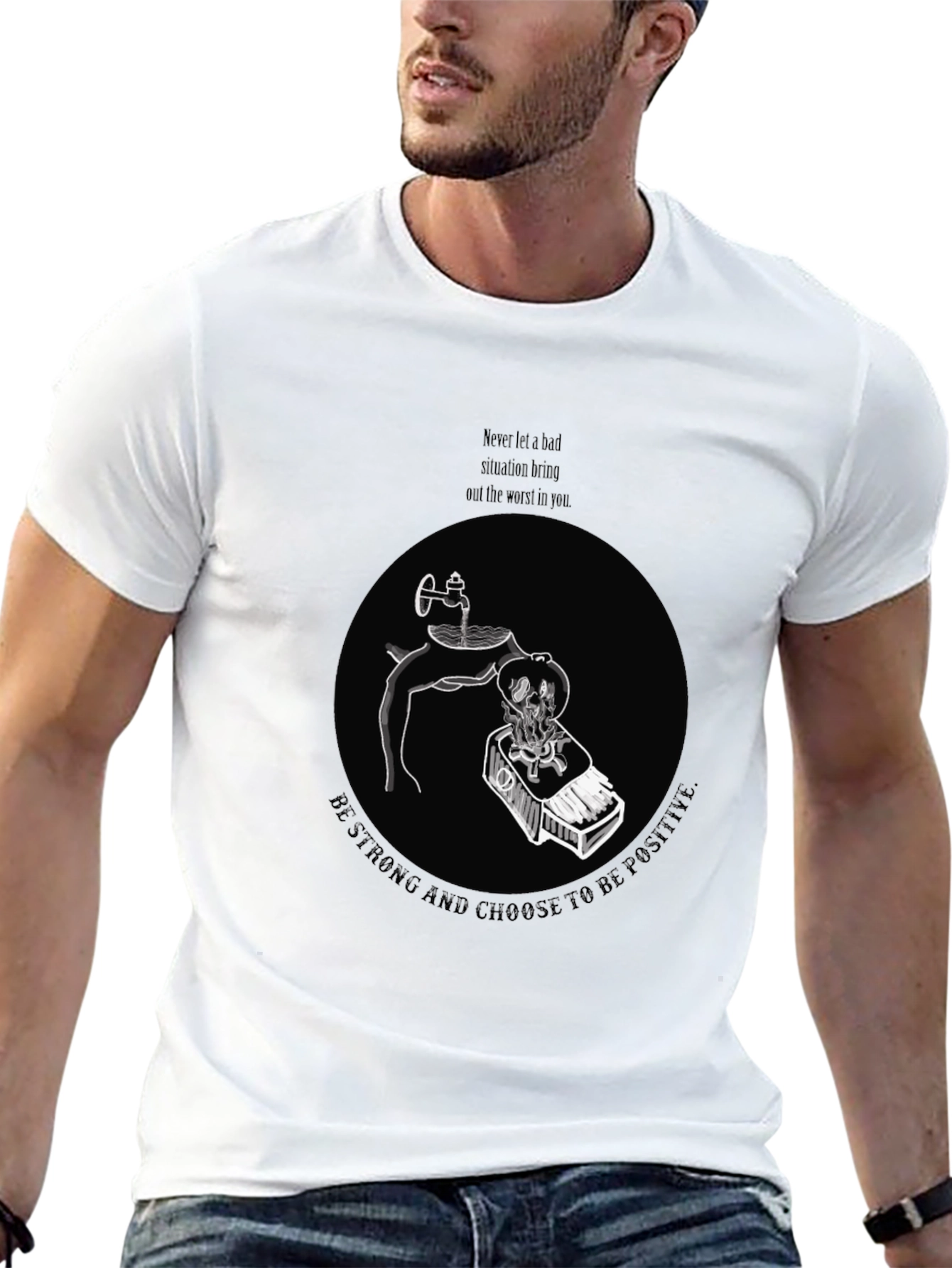 Camiseta Negra Gráfica Motivacional para Hombre