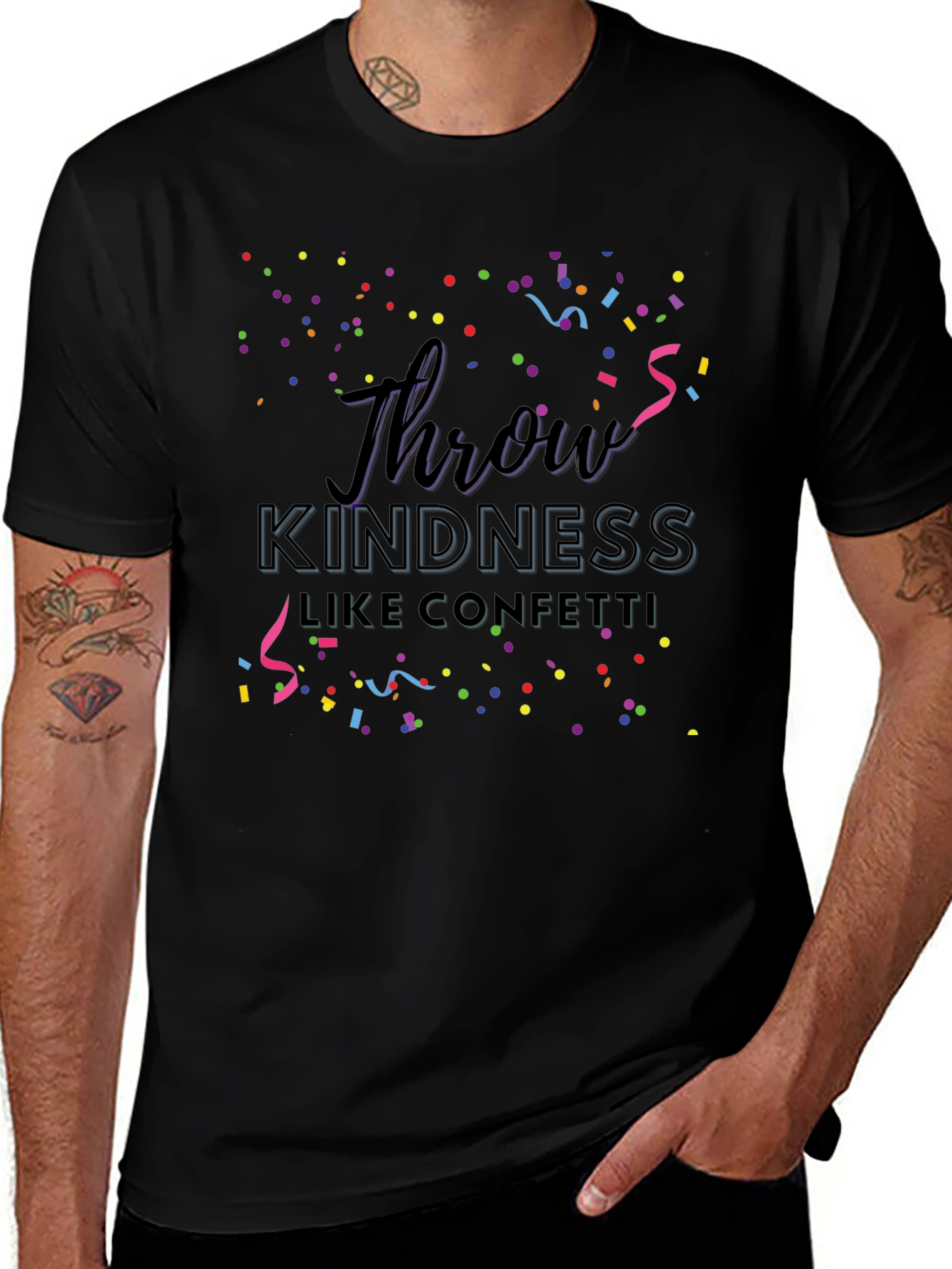 Camiseta Negra con Diseño Throw Kindness Like Confetti