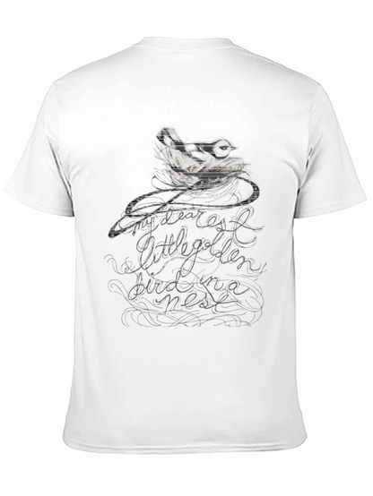 Camiseta Negra con Diseño de Pájaro y Texto Caligráfico