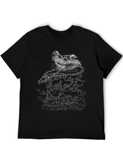 Camiseta Negra con Diseño de Pájaro y Texto Caligráfico