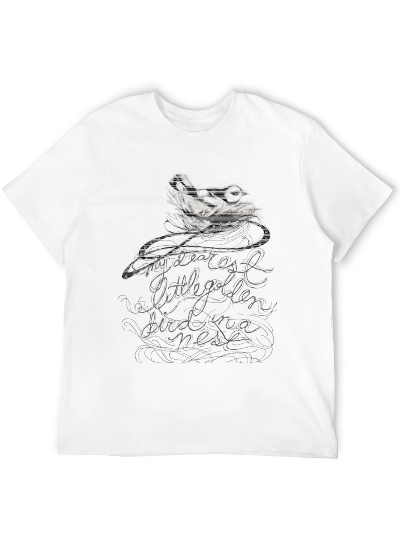 Camiseta Negra con Diseño de Pájaro y Texto Caligráfico