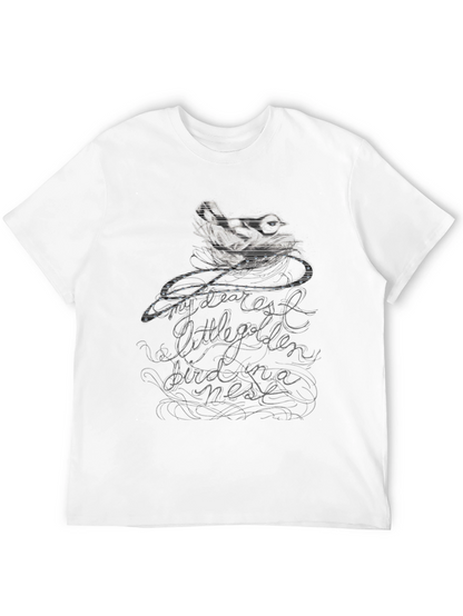 Camiseta Negra con Diseño de Pájaro y Texto Caligráfico
