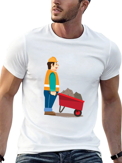 Camiseta Negra con Dibujo de Obrero