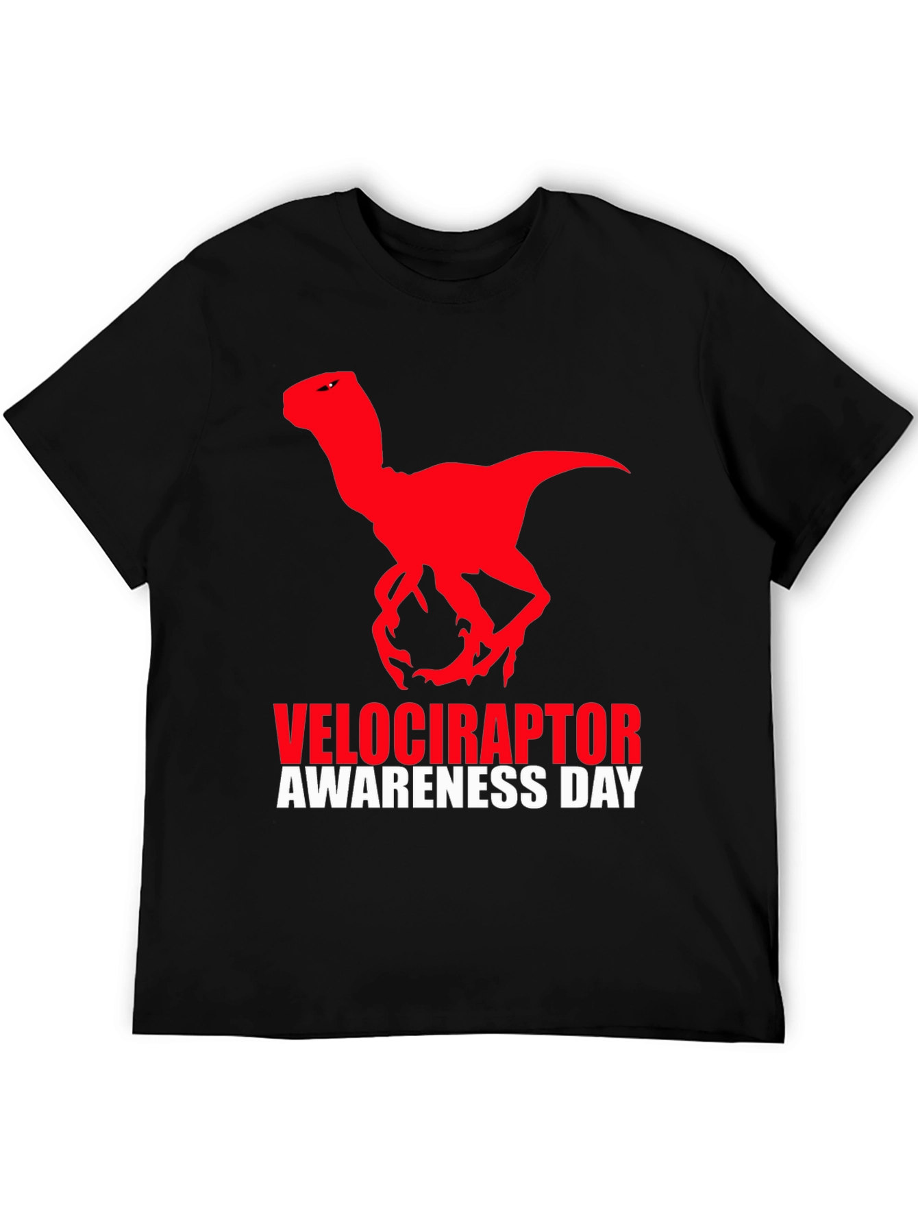 Camiseta Negra Dinosaurio Velociraptor Día de Concienciación