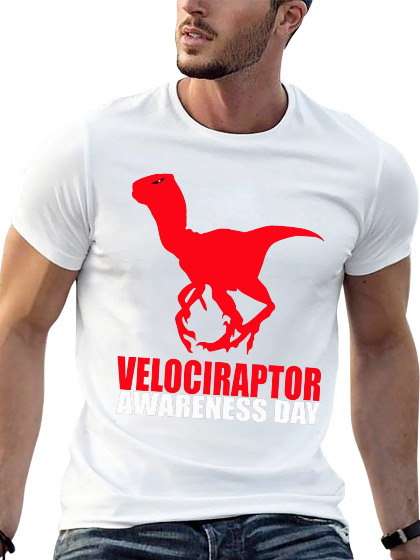 Camiseta Negra Dinosaurio Velociraptor Día de Concienciación