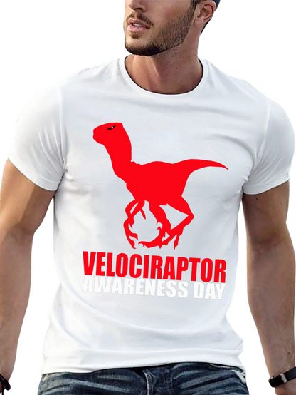 Camiseta Negra Dinosaurio Velociraptor Día de Concienciación