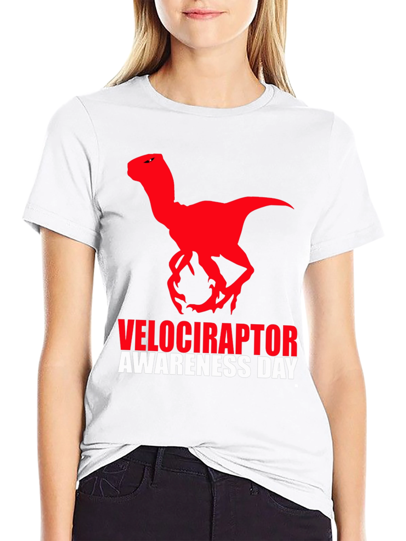 Camiseta Negra Dinosaurio Velociraptor Día de Concienciación