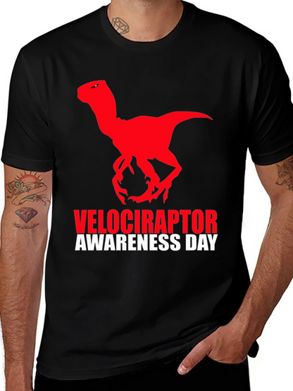 Camiseta Negra Dinosaurio Velociraptor Día de Concienciación