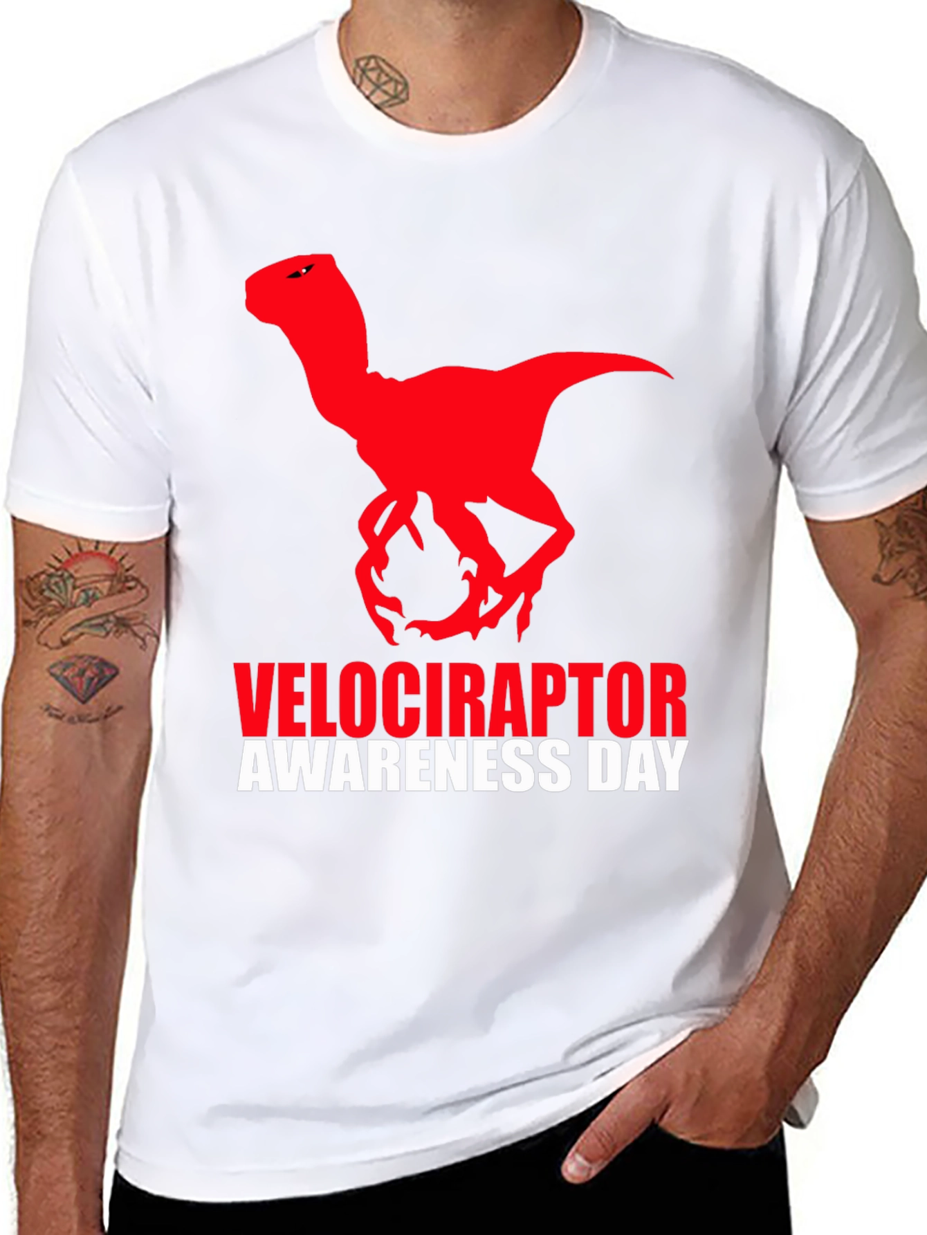 Camiseta Negra Dinosaurio Velociraptor Día de Concienciación