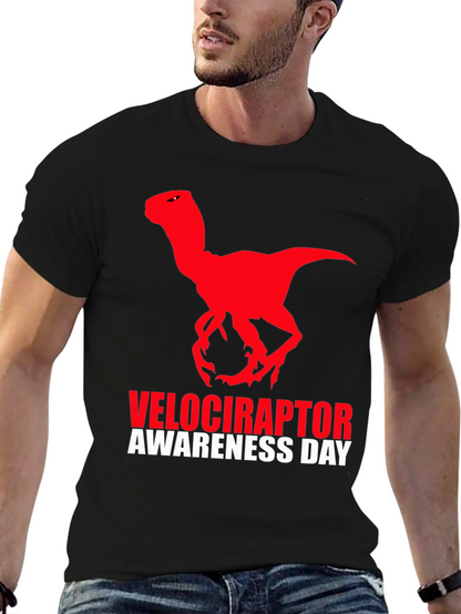 Camiseta Negra Dinosaurio Velociraptor Día de Concienciación