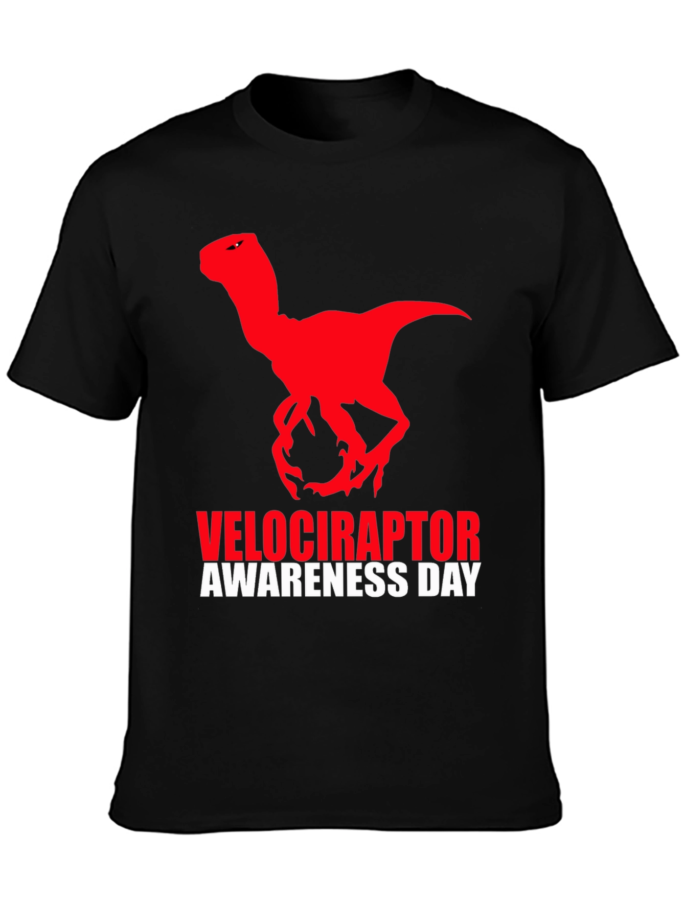 Camiseta Negra Dinosaurio Velociraptor Día de Concienciación