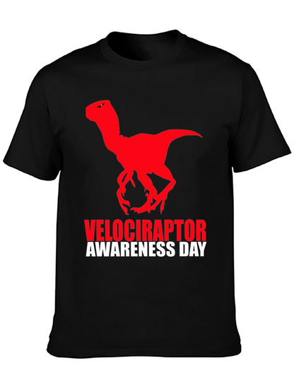 Camiseta Negra Dinosaurio Velociraptor Día de Concienciación
