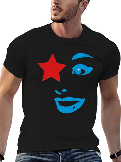 Camiseta Negra Mujer Estrella Roja y Diseño Abstracto