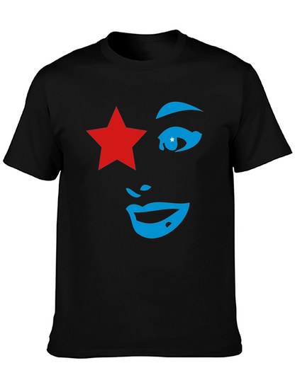 Camiseta Negra Mujer Estrella Roja y Diseño Abstracto