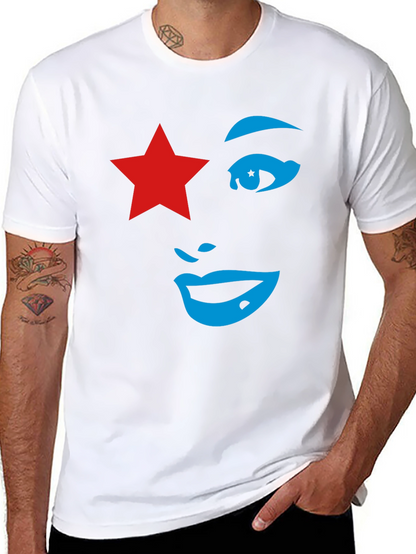 Camiseta Negra Mujer Estrella Roja y Diseño Abstracto