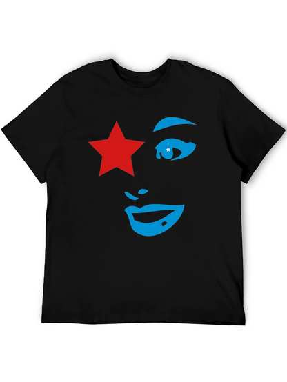 Camiseta Negra Mujer Estrella Roja y Diseño Abstracto