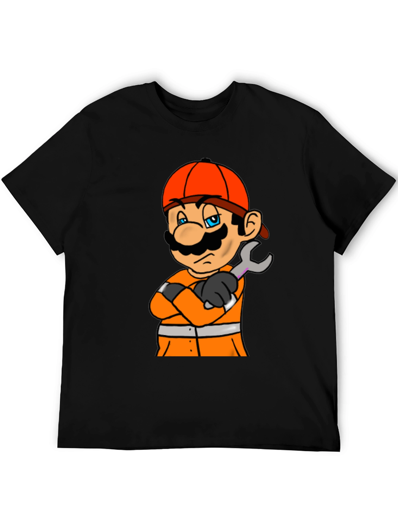 Camiseta Negra con Diseño de Mario Constructor