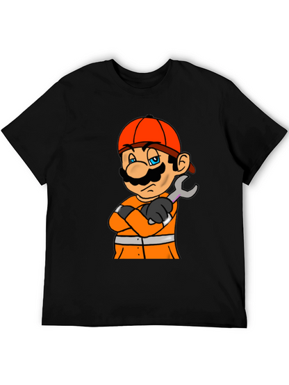 Camiseta Negra con Diseño de Mario Constructor