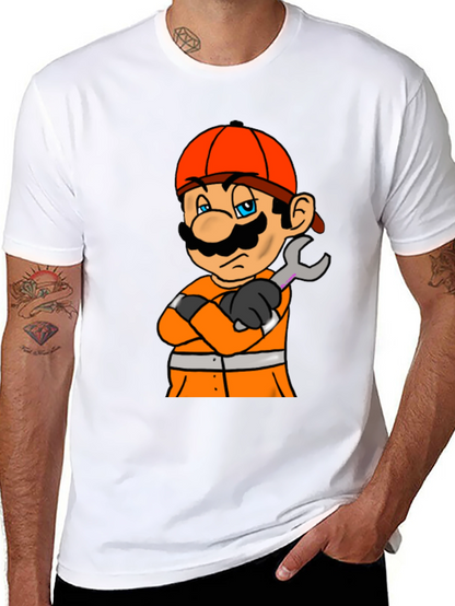 Camiseta Negra con Diseño de Mario Constructor