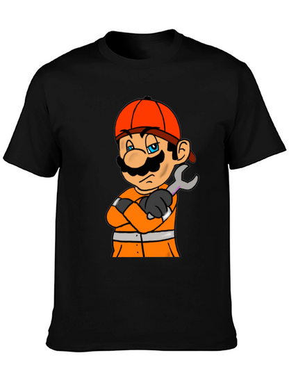 Camiseta Negra con Diseño de Mario Constructor