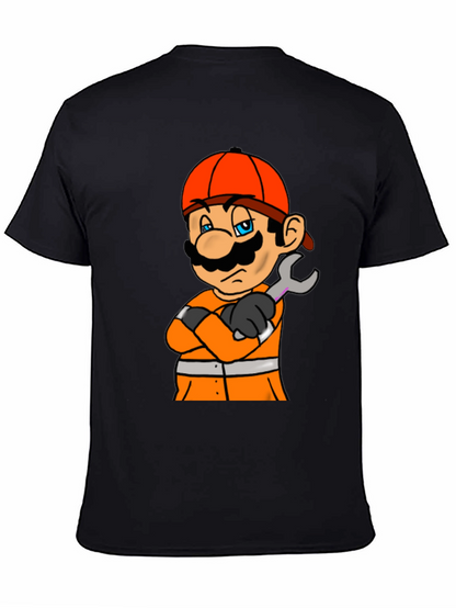 Camiseta Negra con Diseño de Mario Constructor