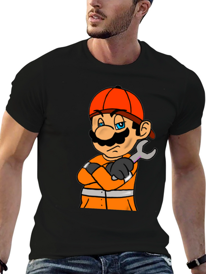 Camiseta Negra con Diseño de Mario Constructor