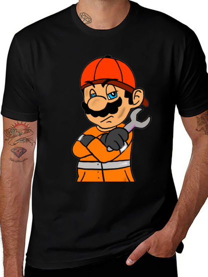 Camiseta Negra con Diseño de Mario Constructor