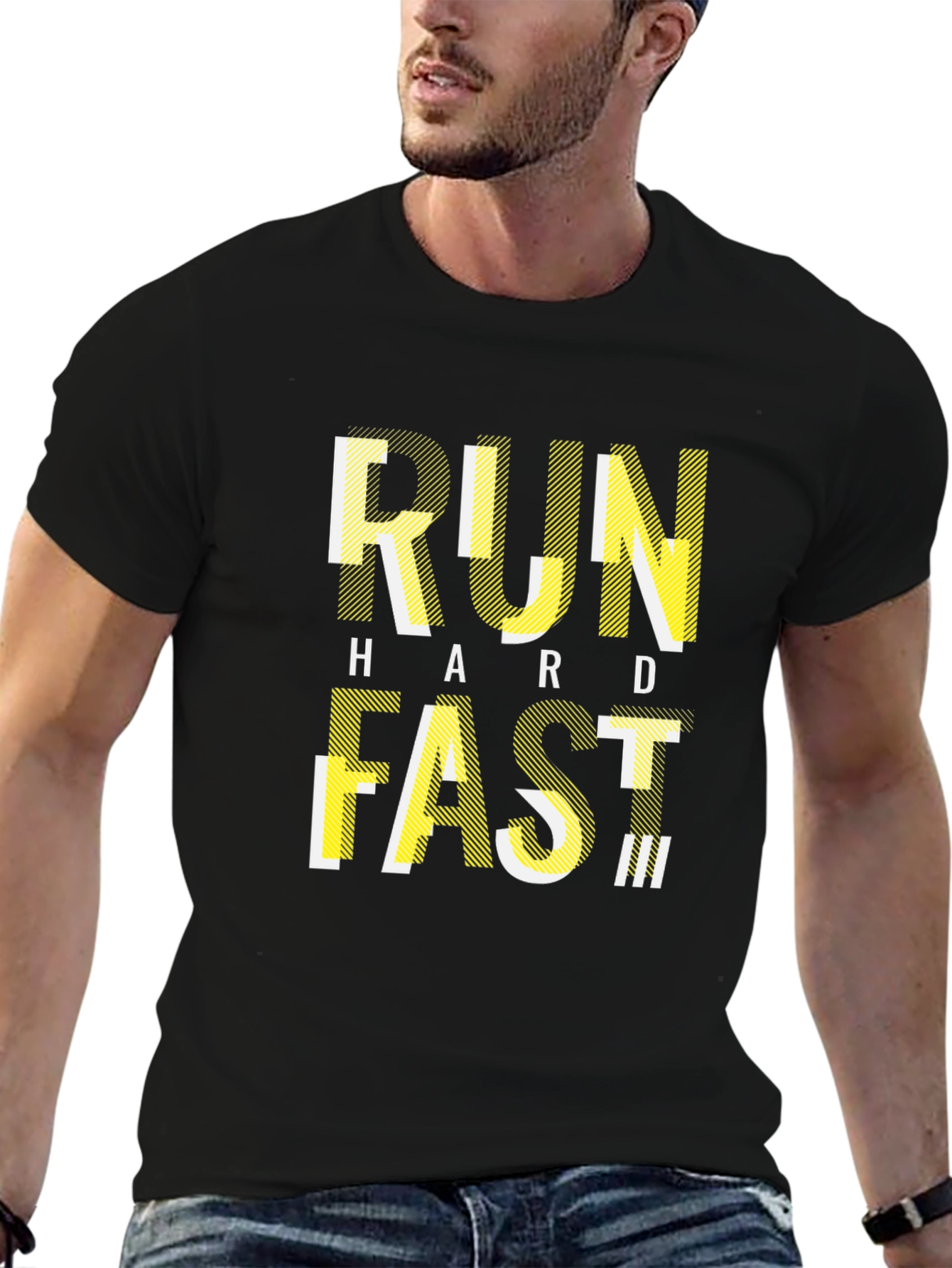 Camiseta Negra Deportiva con Diseño RUN