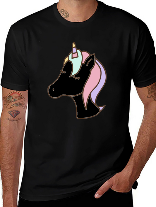 Camiseta Negra con Diseño de Unicornio Pastel