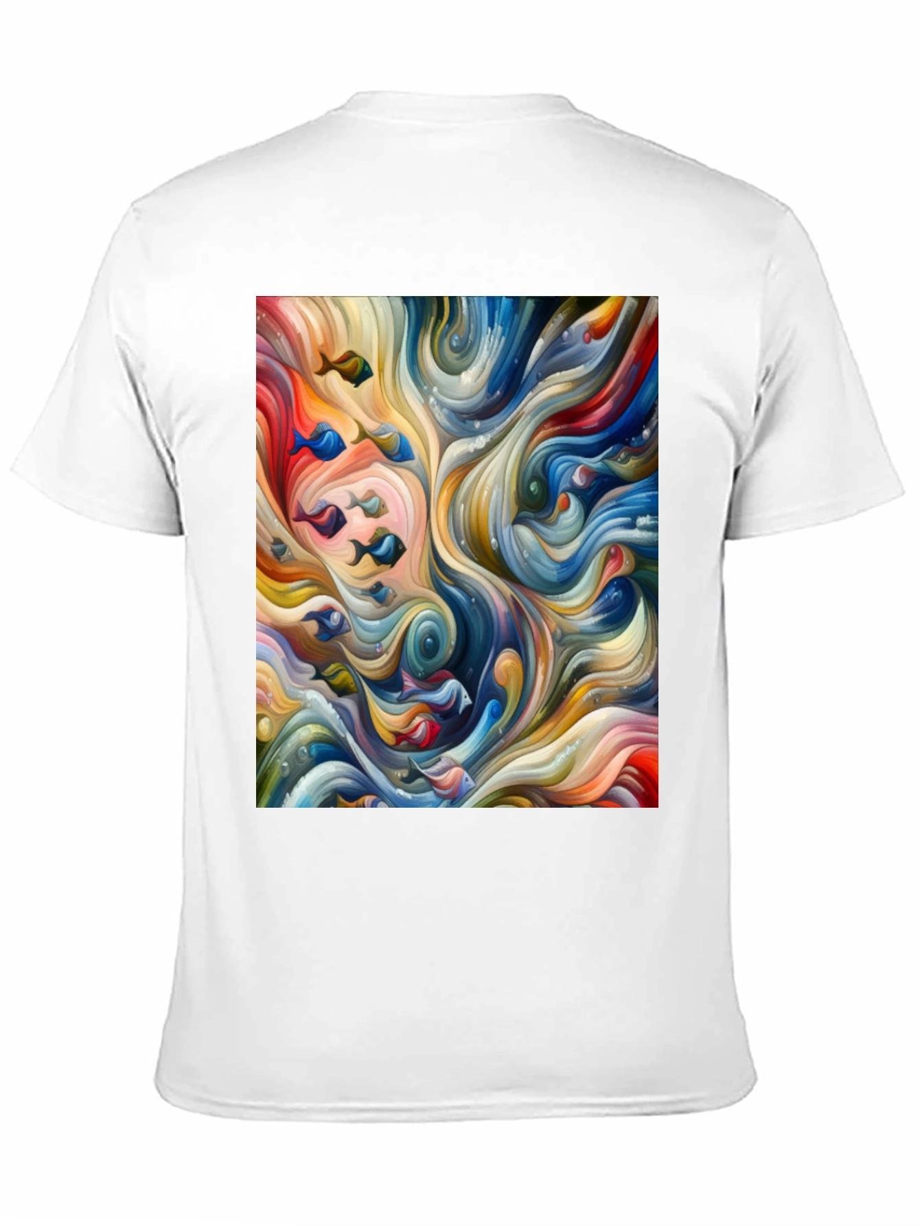 Camiseta Negra con Diseño Abstracto de Peces