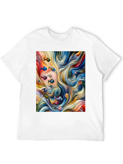 Camiseta Negra con Diseño Abstracto de Peces