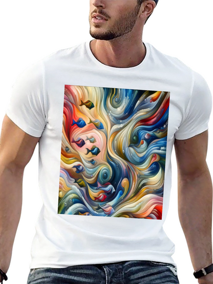 Camiseta Negra con Diseño Abstracto de Peces
