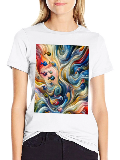 Camiseta Negra con Diseño Abstracto de Peces