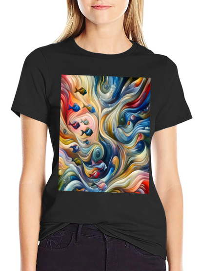 Camiseta Negra con Diseño Abstracto de Peces