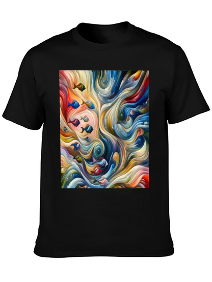 Camiseta Negra con Diseño Abstracto de Peces