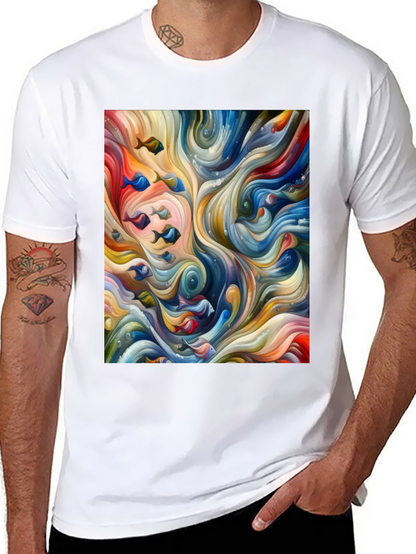 Camiseta Negra con Diseño Abstracto de Peces