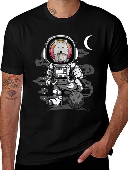 Camiseta Negra con Diseño de Astronauta Lobo